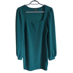 Shein‎ Marley Square Neck Balloon Sleeve Mini Dress in Emerald Green Size Medium